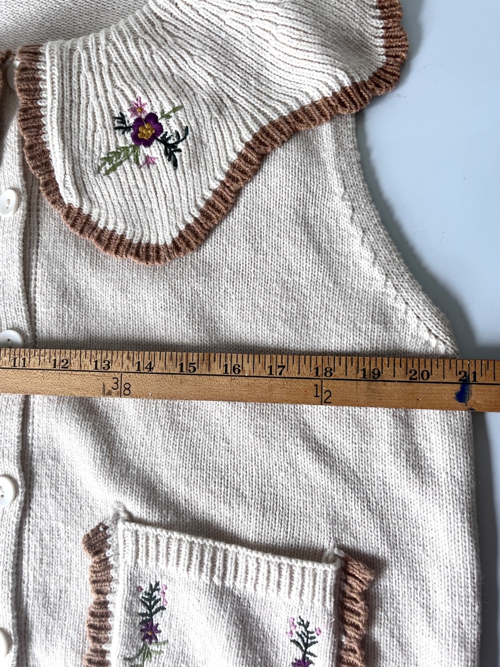 Cottagecore Embroidered Cotton Sweater Vest Floral Oversized Collar - Picture 6 of 7